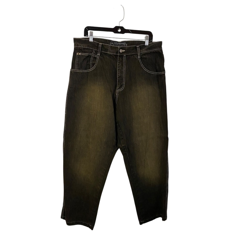 Southpole Mens Baggy Jeans Black Distressed Contrast Stitch Y2K Size 38x29